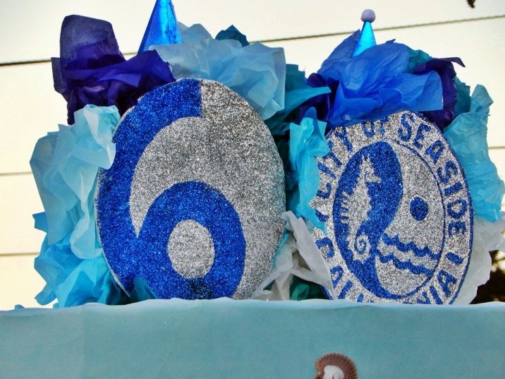 Blue and silver Seaside 60th Diamond Sparkler cake topper